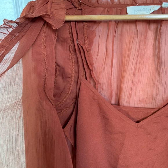 Forever That Girl Medium Copper Ruffled Blouse Romantic Bohemian Sheer Boho S - Picture 9 of 16